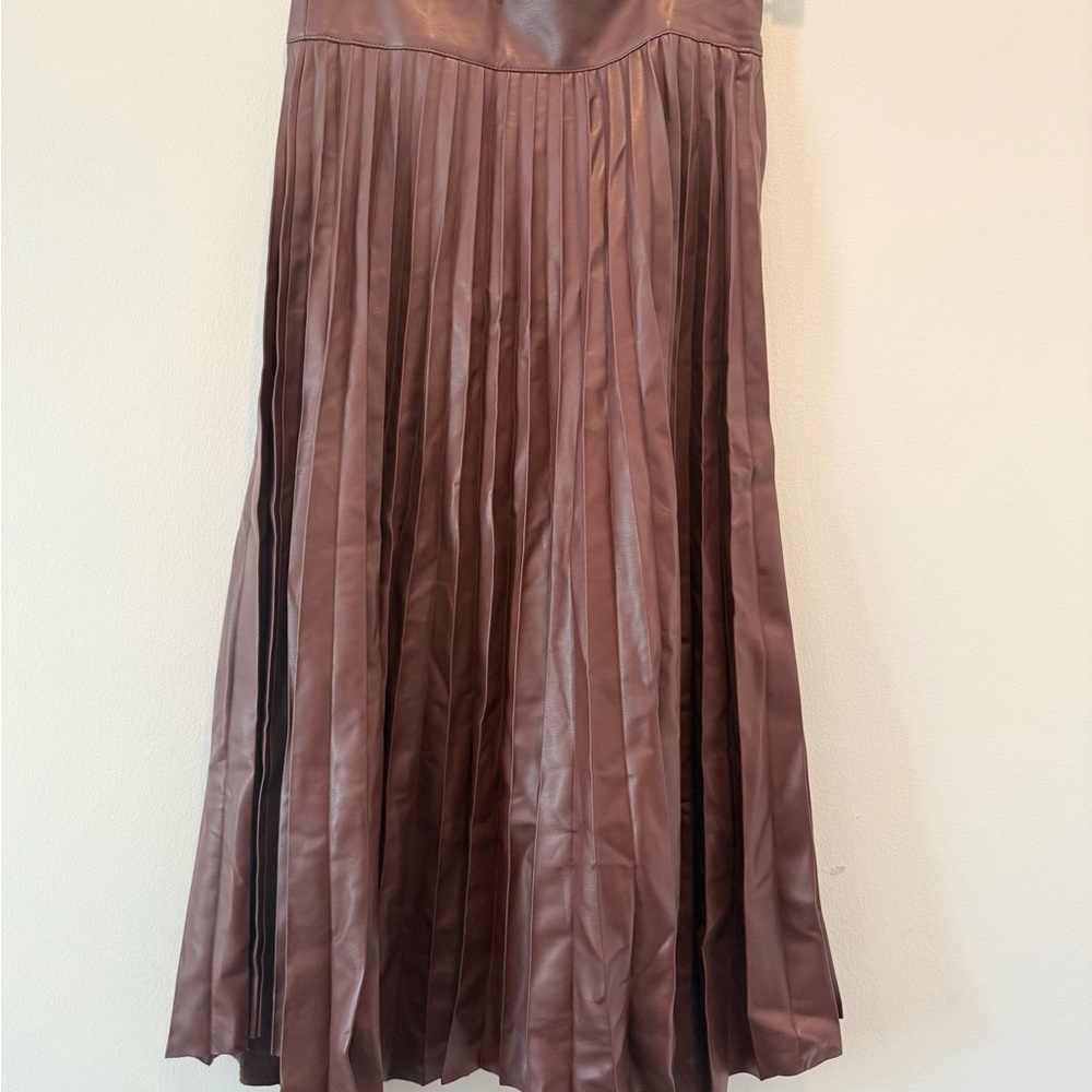 Zara Chocolate A-Line Pleated Skirt